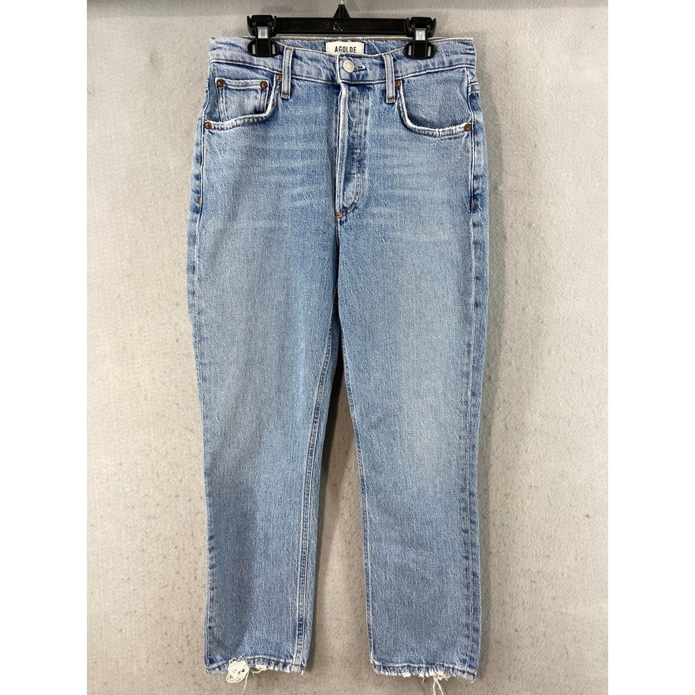 AGOLDE Riley Crop Jeans Womens 26 Blue High Rise Straight Leg Raw Hem A056B-1554
